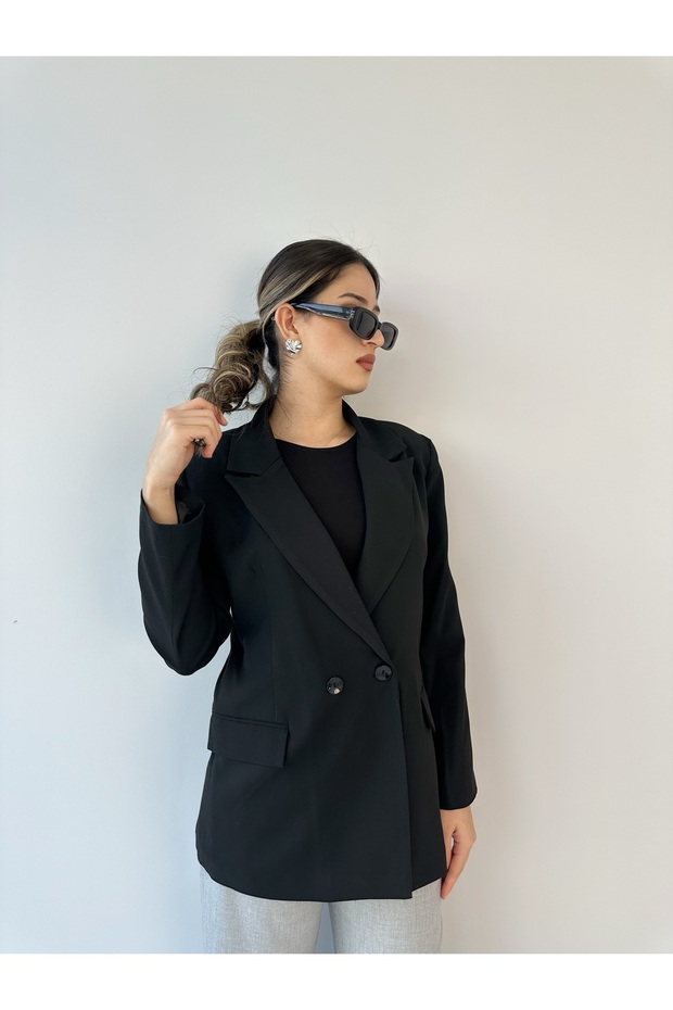 Kadın siyah blazer ceket - 4