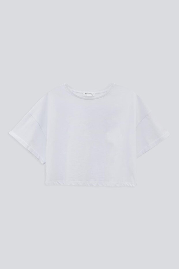 Kol Katlamalı Basic Crop T-shirt - 5