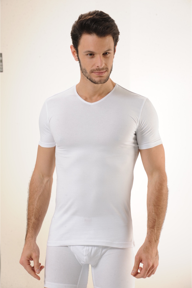 Comfortable Texture Men's Cotton White V-Neck Undershirt - 1