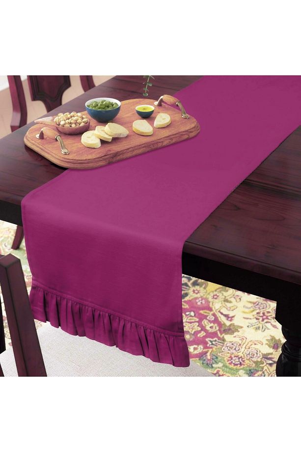 Vişne, Mürdüm Fırfırlı Runner 40 x 140 cm Yumuşak Tuşeli,Kadife Görünümlü Bohem, İskandinav, Yılbaşı - 3