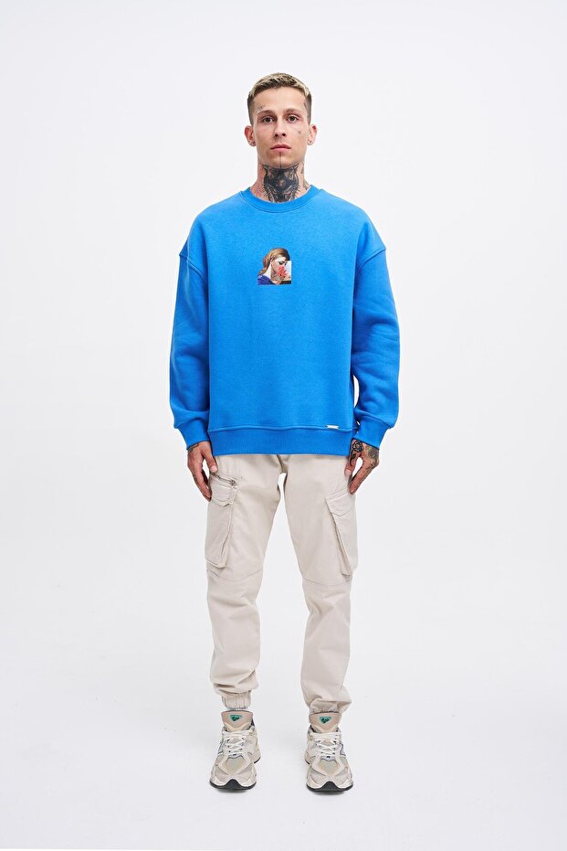 Erkek Oversize Holiness Basic Saks Sweatshirt - 4