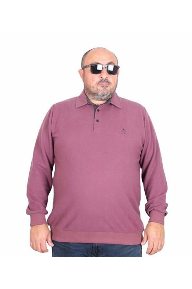 Plus Size Men's Polo Neck Sweatshirt - Purple 24408