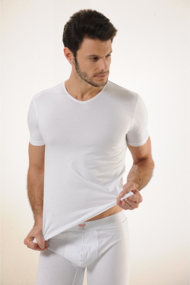 Comfortable Texture Men's Cotton White V-Neck Undershirt - 6