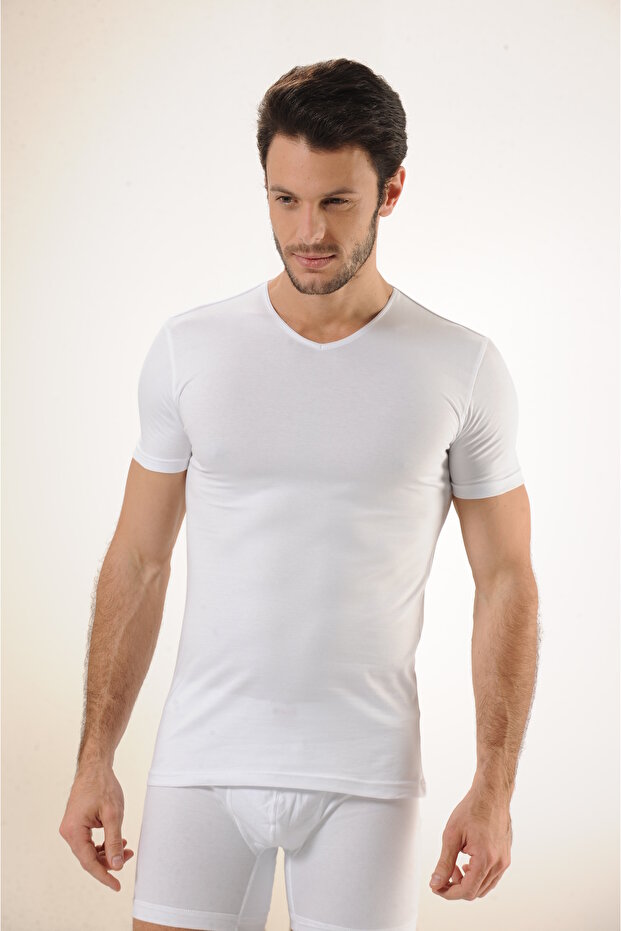 Comfortable Texture Men's Cotton White V-Neck Undershirt - 2