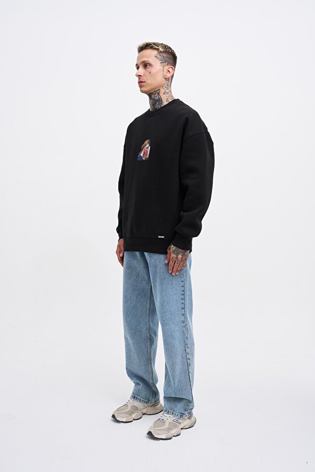 Erkek Holiness Basic Oversize Siyah Sweatshirt - 5