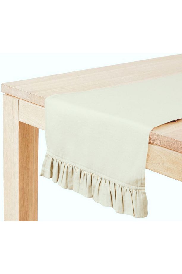 Krem Fırfırlı Runner 40 x 140 cm Yumuşak Tuşeli ,Kadife Görünümlü, Bohem, İskandinav, Yılbaşı - 1