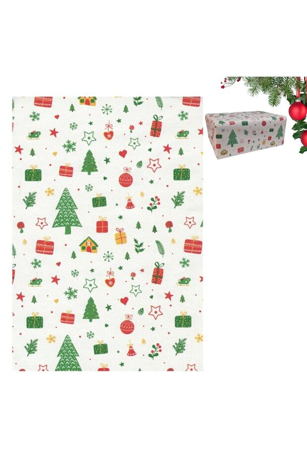 Italian Gift Wrapping Paper, Pine House Floral Patterned Wrapping Paper, White No:530F, 70X200 cm