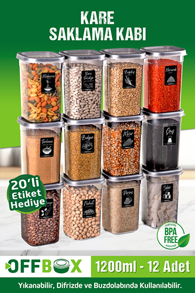 12 Pieces 24 Pieces 1.2 Liter Square Food Grocery Storage Container Set Spice Rack with 20 Pieces Labels Gift