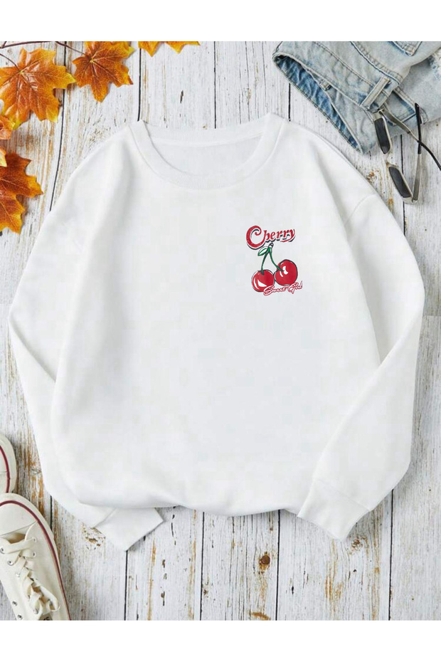 Cherry Sweatshirt Soft Oversize Fit Crew Neck