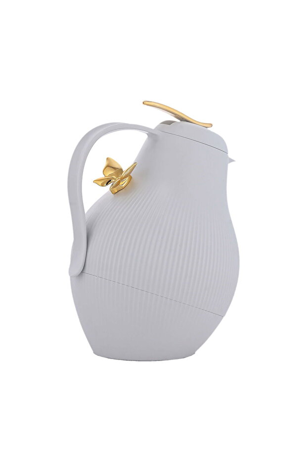Al Saif Gallery Dora thermos, 1.5 liters, golden butterfly, thermal glass inner container, plastic outer shell - light gray
