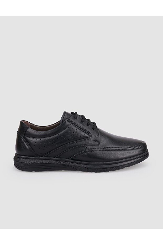 100% Genuine Leather Black Lace-Up Men's Casual Shoes