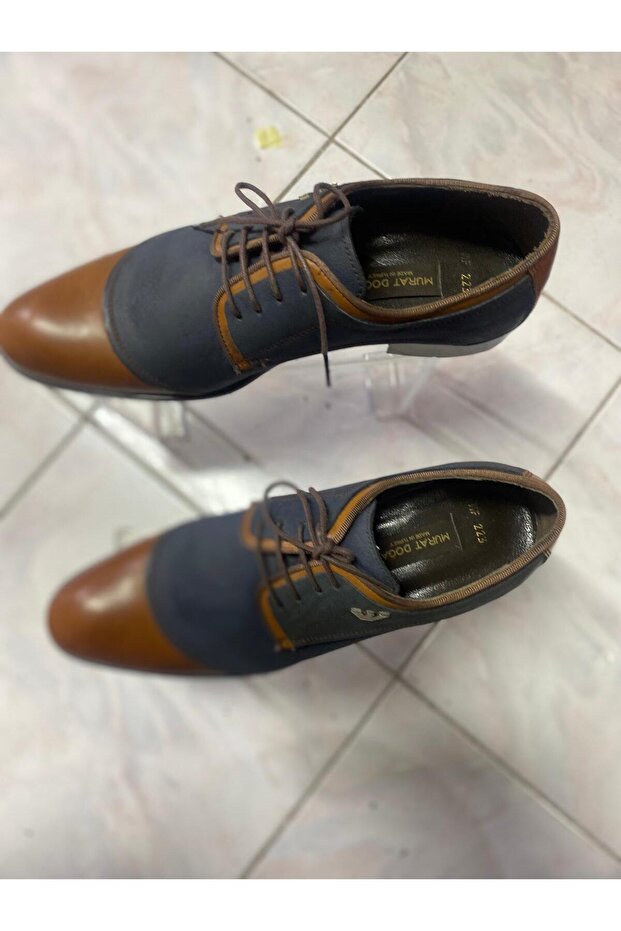 Navy Blue and Coffee Inside Out Real Leather Lace up Men Shoes
