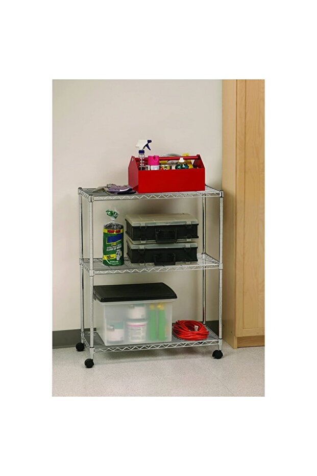 رف مطبخ مستطيل بثلاث طبقات مع عجلات - 3