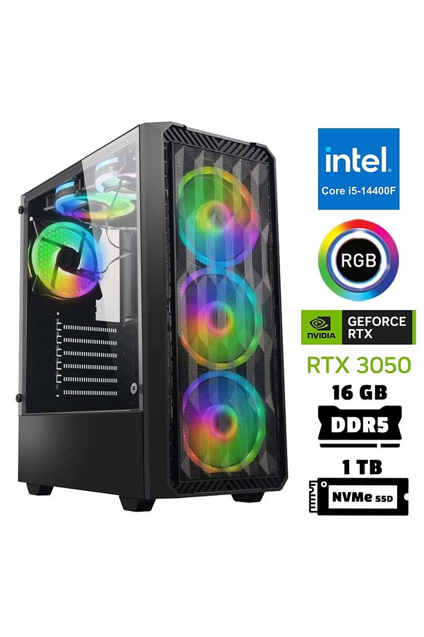 Xsr945 i5 14400F 16GB DDR5 Ram 1TB M.2 NVMe SSD 6GB RTX3050 Masaüstü Oyuncu Bilgisayarı - 1