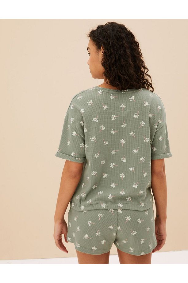 Palmiye Desenli Waffle Pijama Üstü - 3