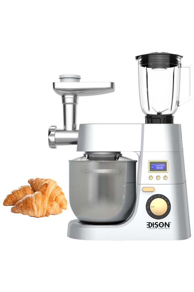 Titanium Electric Mixer, 4 Functions, 6.5 Liters, 8 Speeds, 1800 Watts - Silver