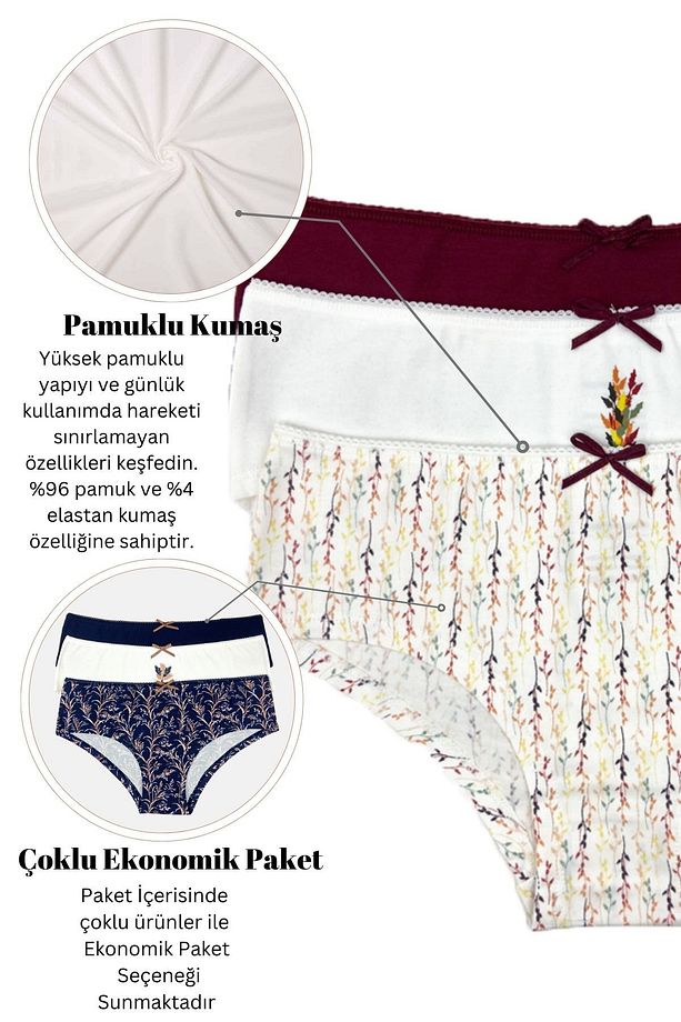 3'lü Ekonomik Paket Soft Points 2703 Pamuklu Basic Baskı Ve Desenli Hipster Külot - 3
