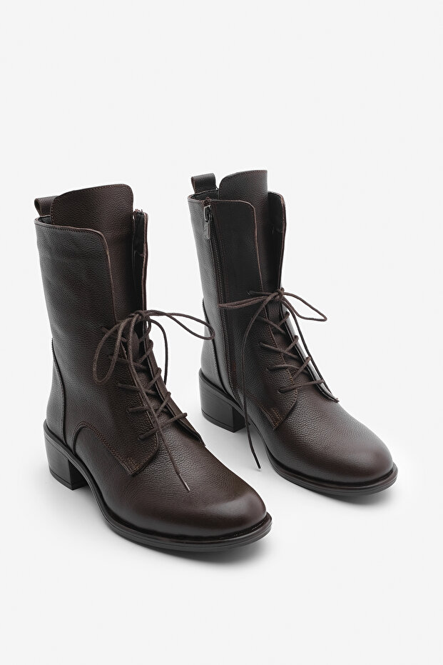 Valódi bőr női csizma - fűzős és cipzáras, pekingi barna színű, hétköznapi klasszikus - 5