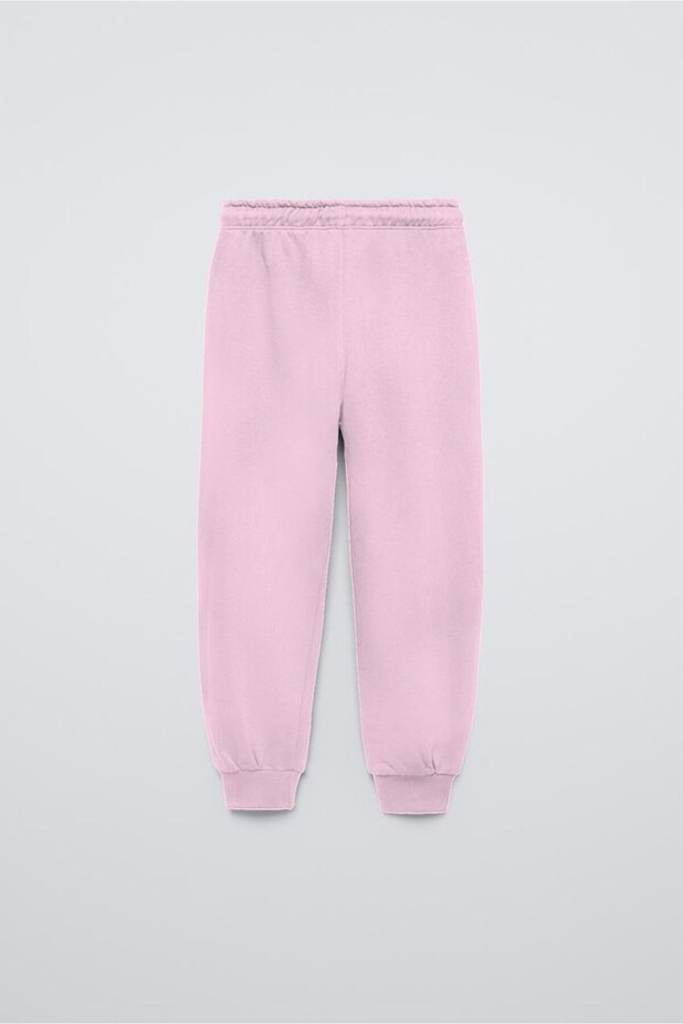 Pembe Basic Kapüşonlu Kanguru Cepli Bel Ve Paça Lastikli Çocuk Oversize Eşofman Takımı - 3