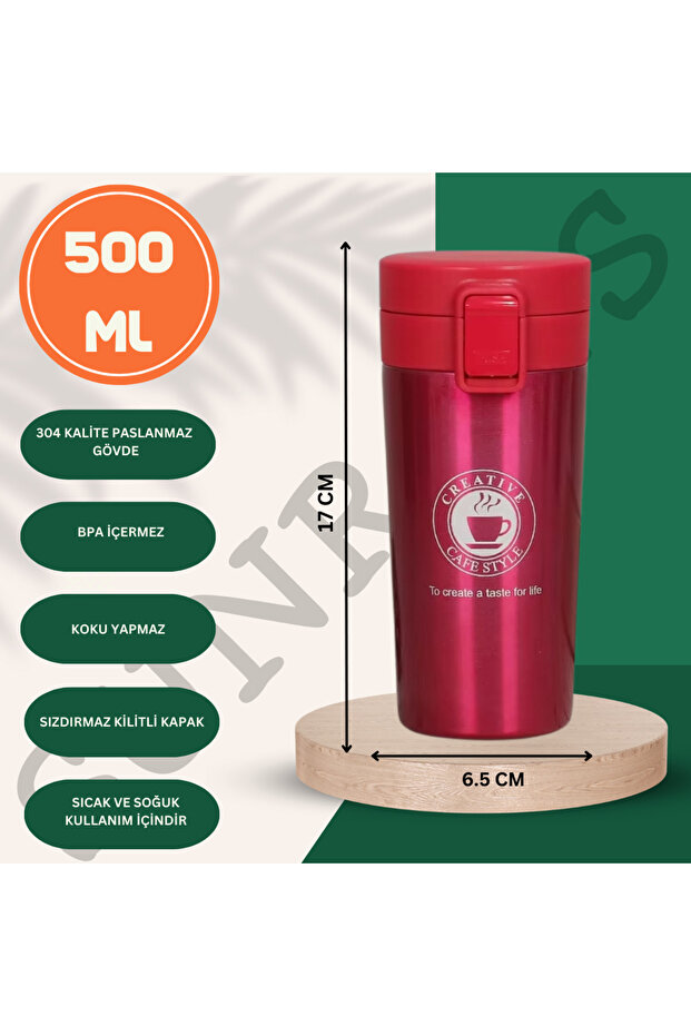 500 ML SİYAH RENK PASLANMAZ ÇELİK TERMOS - 1