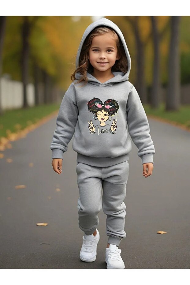 Children's Printed Hooded Tracksuit Set