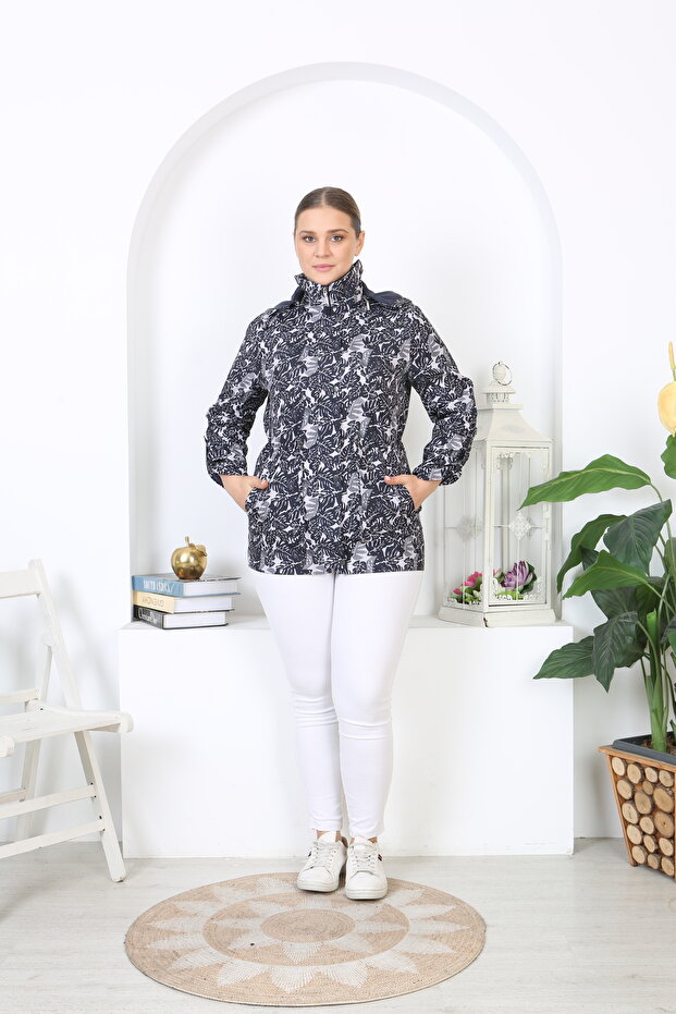 Water Resistant Coat, Bonded Trench Coat, Seasonal, Printed, Patterned, Rain Coat, Lined, Navy Blue