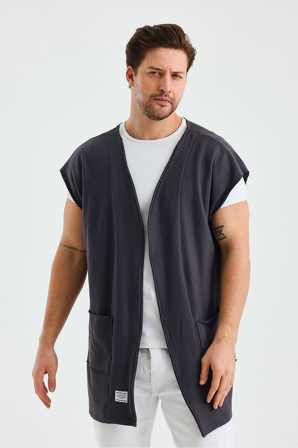 Sıfır Kol Oversize Bohem Yelek Çift Cepli - 4