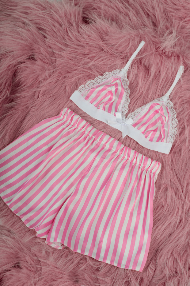 Women's Bustier with Shorts Lace Detail Double Suit Pajamas Home Wear