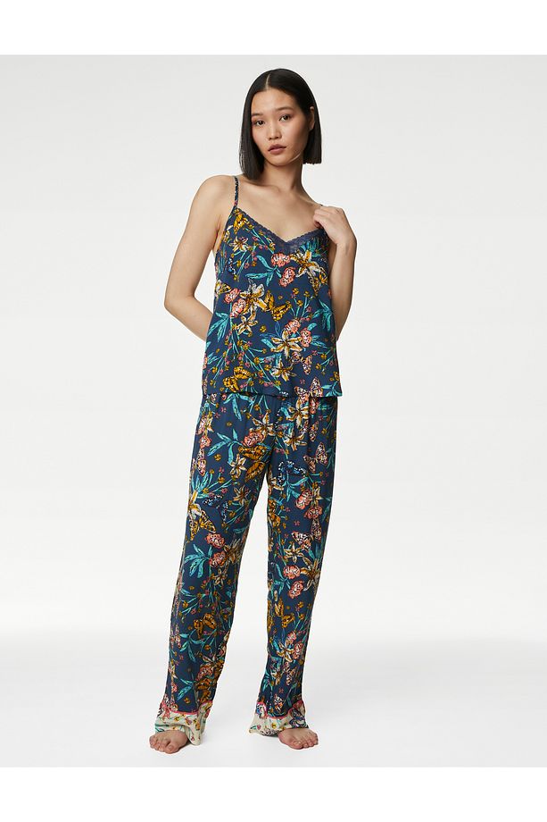 Çiçek Desenli Askılı Pijama Üstü - 2