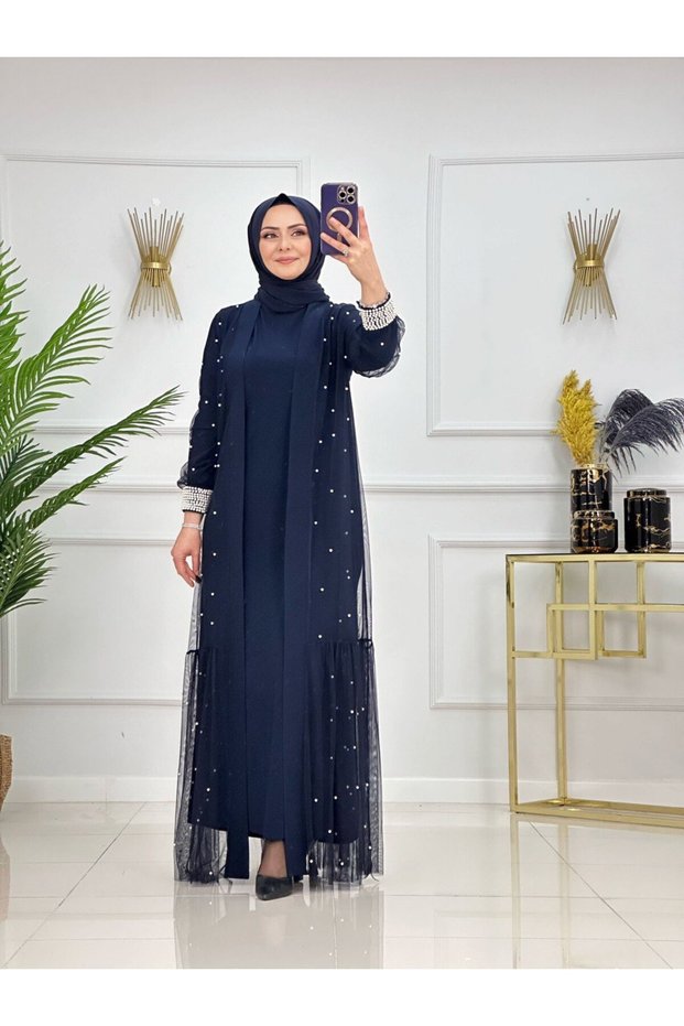 Women's Tulle Abaya Set - Double Dress and Abaya Set