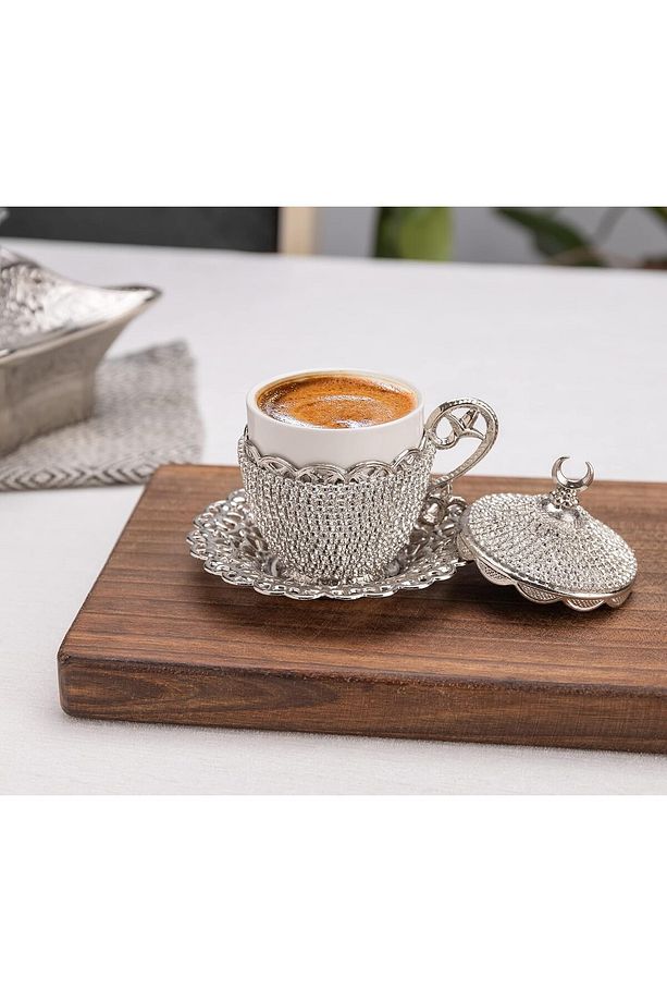 Kahve Fincanı Lokumluk Seti Türk Arap Kahvesi Espresso Fincan Tabağı Kristal Set 6 Lı Set - 3