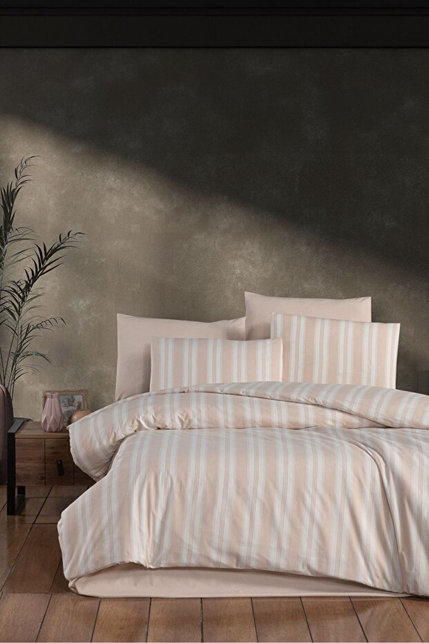 Beige Double Striped Duvet Cover Set
