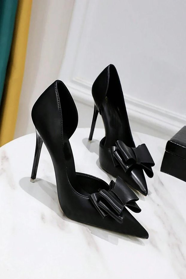 Women's Black Buckle Skin 8cm Thin Transparent Cover Heeled Stiletto Shoes