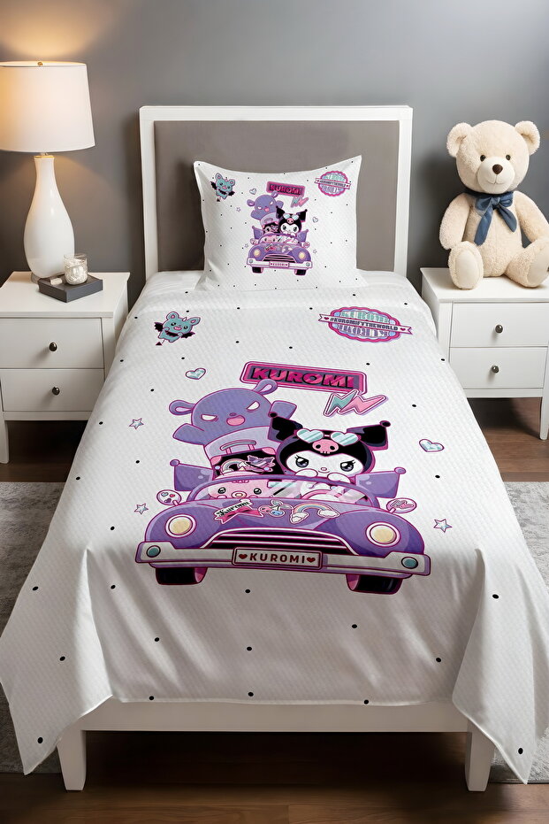 Purple Kuromi and Cute Car Pattern Single Baby Kids Pique Set