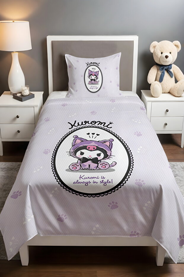 Kuromi Sweet Paws Patterned Single Baby Kids Pique Set with Cat Costume