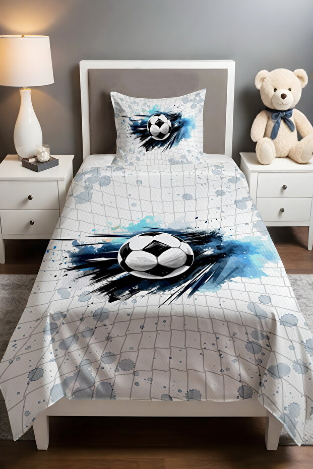 Blue Football Ball Patterned Single Baby Kids Pique Set