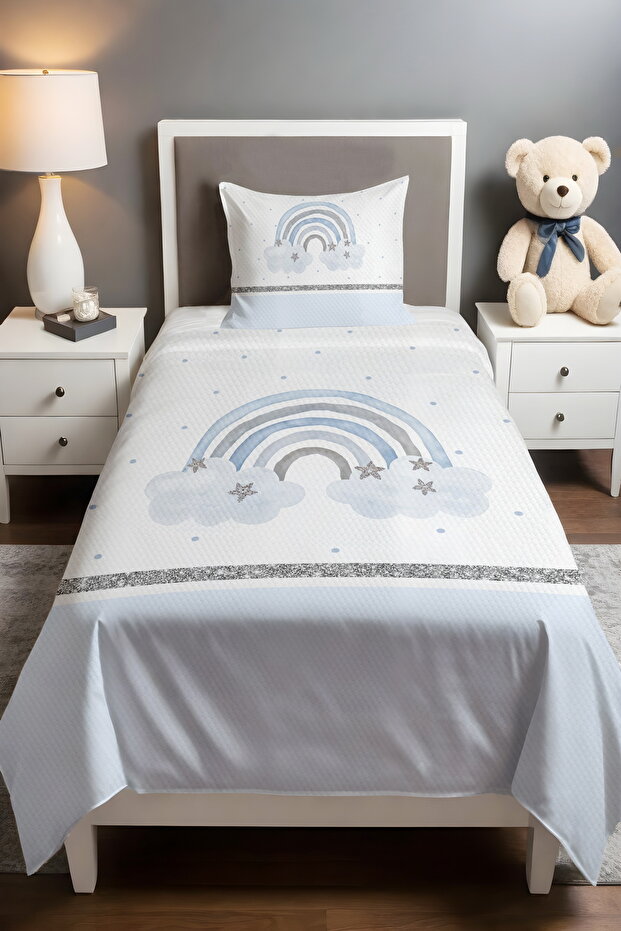 Blue Glitter Rainbow Patterned Single Baby Child Pique Set