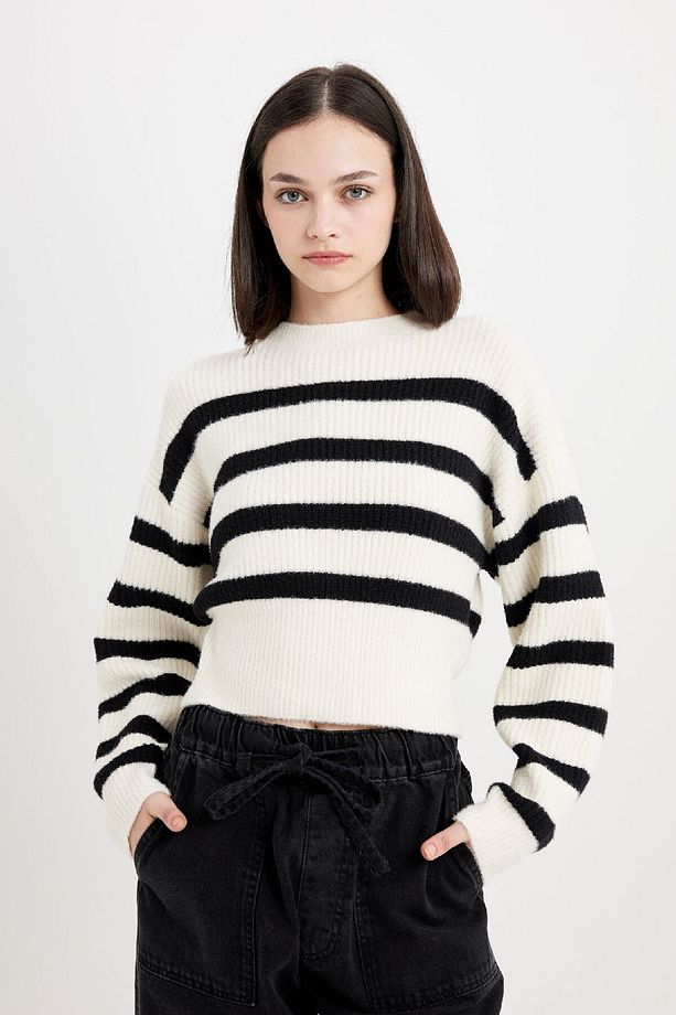 Regular Fit Çizgili Bisiklet Yaka Triko Kazak R1285az24cw - 1