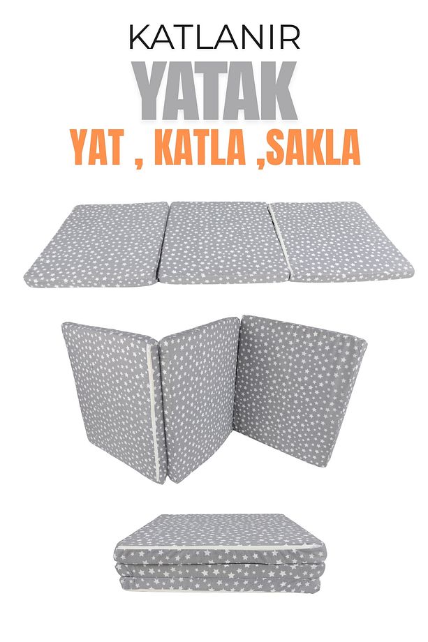 Yıldız Desenli Katlanır Sünger Yer Yatağı -Tek Kişilik 70x180 Cm 6 Cm Konforlu Minder - 4