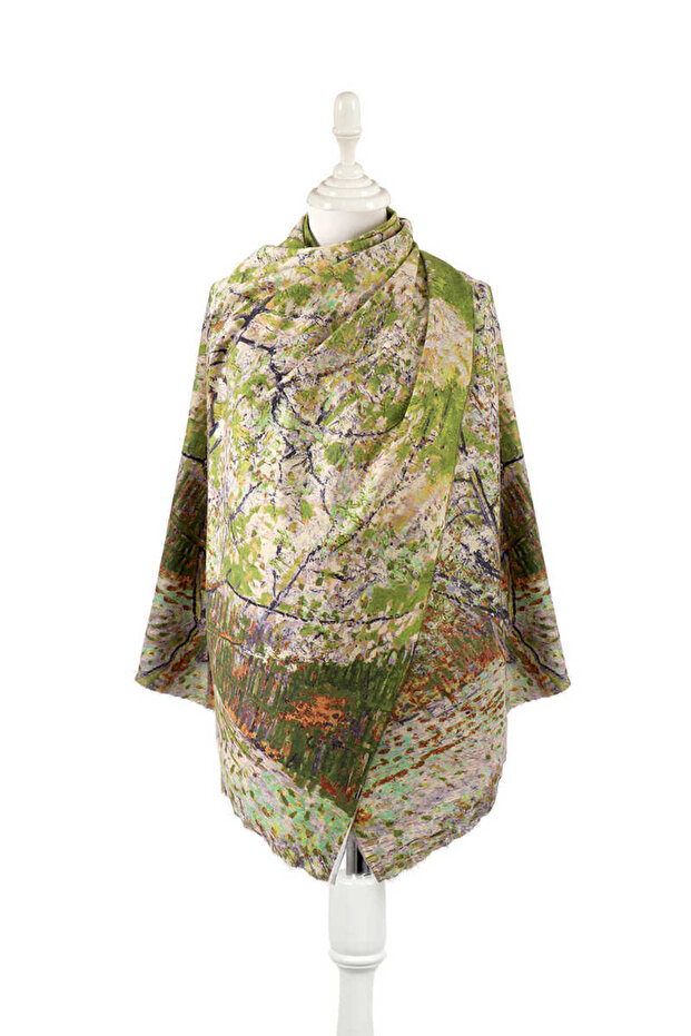 Green Peach Tree Pattern Winter Shawl - 1