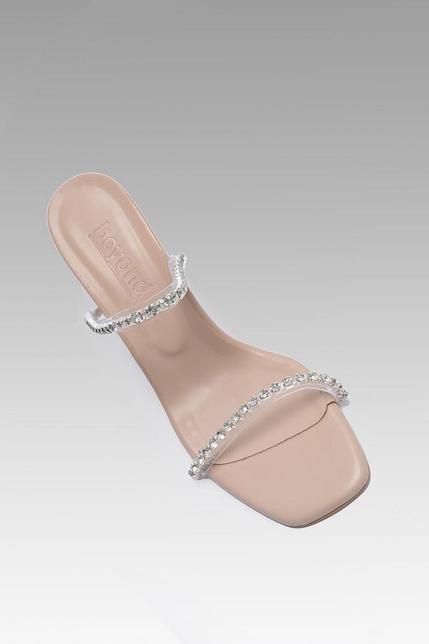 Kadın Nude Diamond Taş Detaylı Topuklu Terlik 8cm BYNDDİA01 - 6