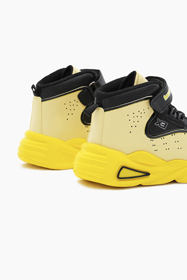 Detská unisex žltá čierna nylonová podrážka s gumenou čipkou a suchým zipsom, športové basketbalové topánky - 5