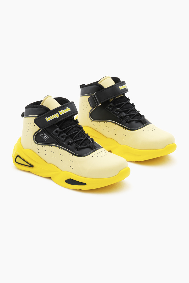 Detská unisex žltá čierna nylonová podrážka s gumenou čipkou a suchým zipsom, športové basketbalové topánky - 3