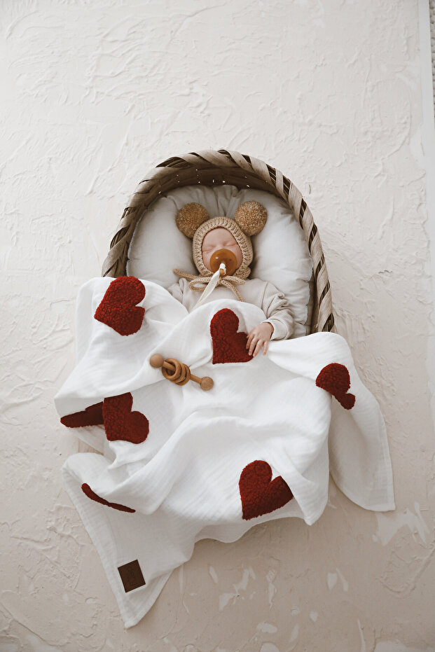 Teddy-Four Layer Muslin Red Heart Blanket