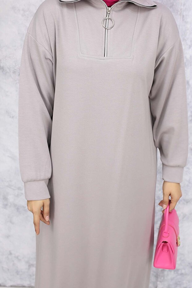 Gray Hijab Dress - Basic Model 2333 - 3