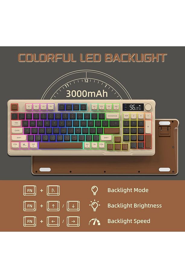 Freewolf M96 2.4g Bt5.0 Çift Bağlantılı Tft Led Ekranlı Reinbow Gaming Oyuncu Klavye - 5