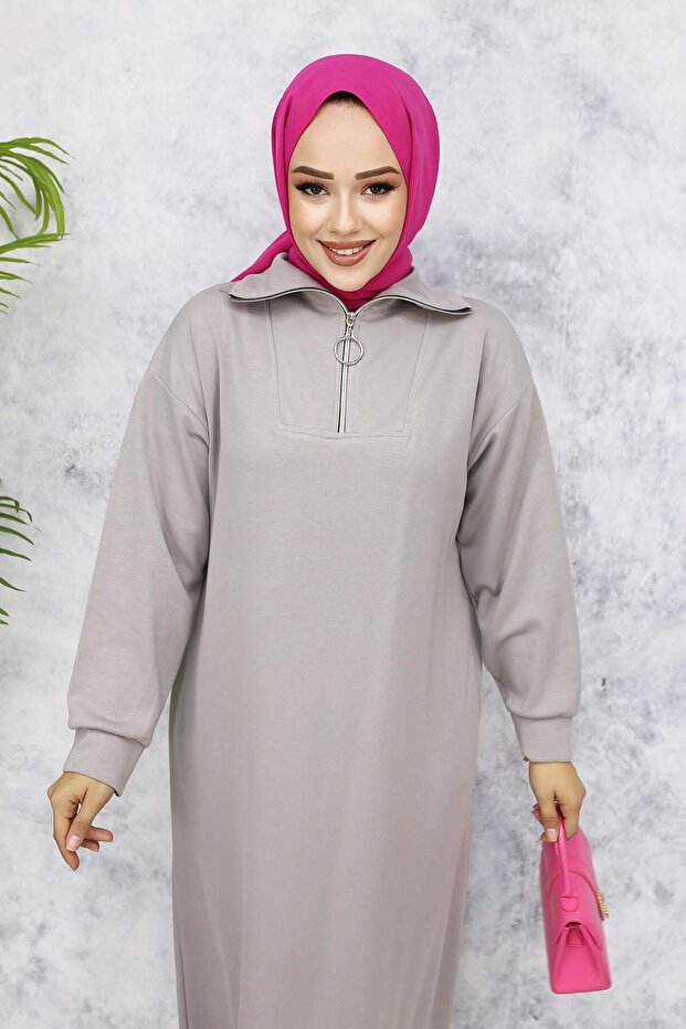 Gray Hijab Dress - Basic Model 2333 - 2