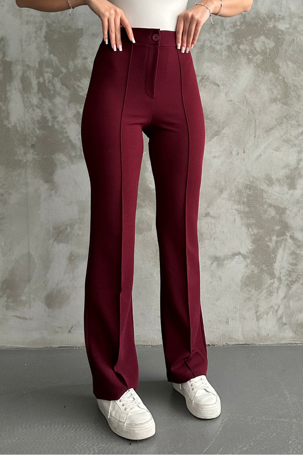 Women's Burgundy High-Waist Shaping Flared-Leg Palazzo Pants