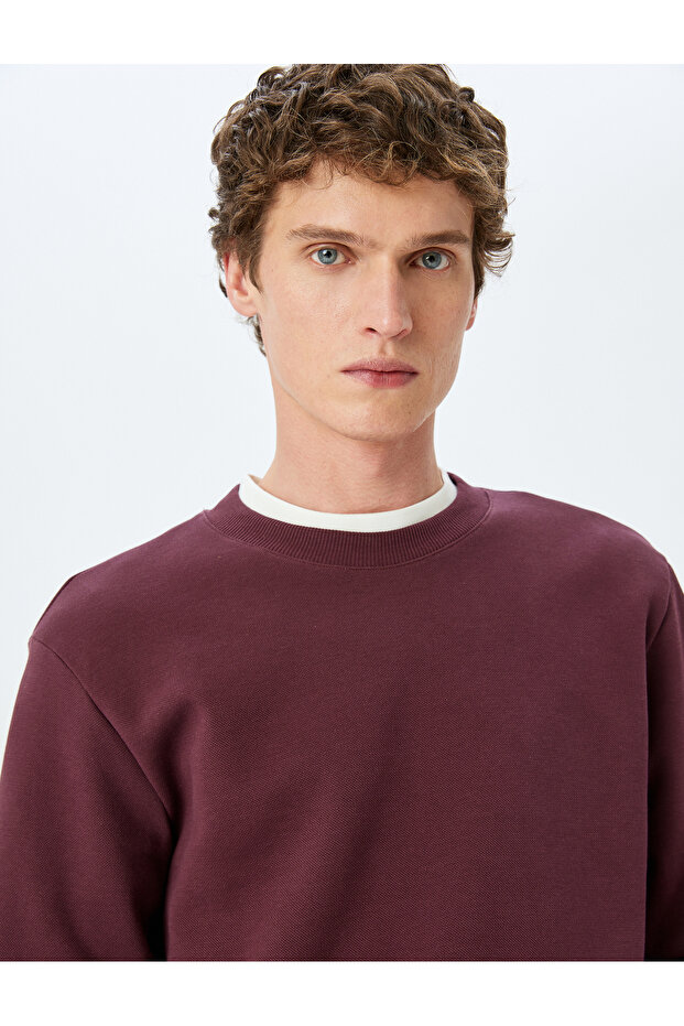 Crew Neck Cotton Pique Fabric Basic Sweatshirt