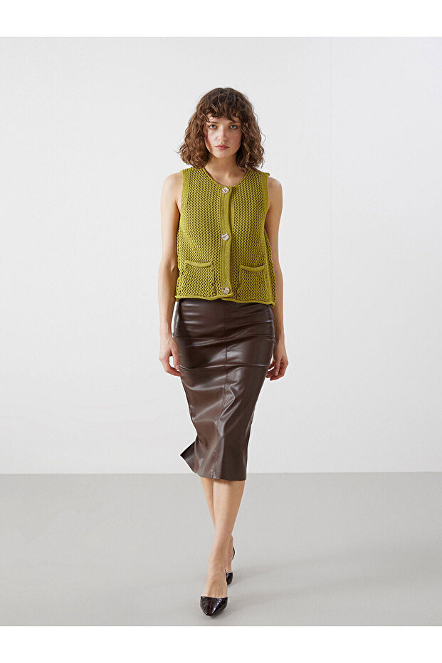 Lcwk Dar Fit Deri Görünümlü Kadın Etek - 1